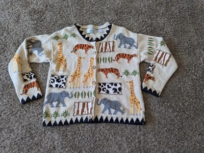 Design Options By Philip & Jane Gordon Size M Jungle Animal Zoo Cardigan Sweater - Image 1 of 4