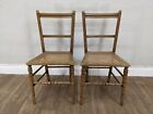 DINING CHAIRS Pair Of Vintage Carved Oak Side Chairs Wicker Rattan Seats