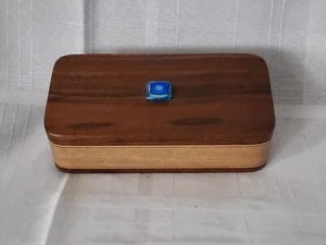 Hand Crafted Layered Wood Box W/ Dicroie Glass Button By Ingrid Jochimsen. - Picture 1 of 18