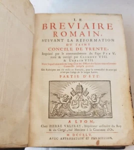 LIVRE BRÉVIAIRE ROMAIN SUIVANT LA RÉFORME DU ST CONCILE DE TRENTE, 1745 - Foto 1 di 11