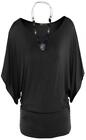 New Womens Tops Black Oversized Batwing Sleeve Necklace Gypsy Tunic Tops UK 8-26