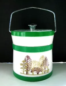 TREE FLOWERS Design ICE BUCKET Vintage Hourglass Shape Green Brown Shiny-Diamond - Picture 1 of 10