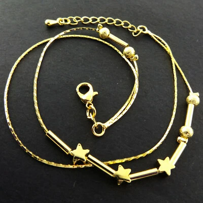 Anklet XL Bracelet Real 18k Yellow Gold G/F Solid Star Bead Link Design 22-25cm - Image 1 of 3