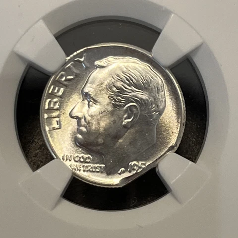 1950's Roosevelt Silver Dime Mint ERROR NGC MS64 5% STRAIGHT CLIP  ERROR 10c Cover