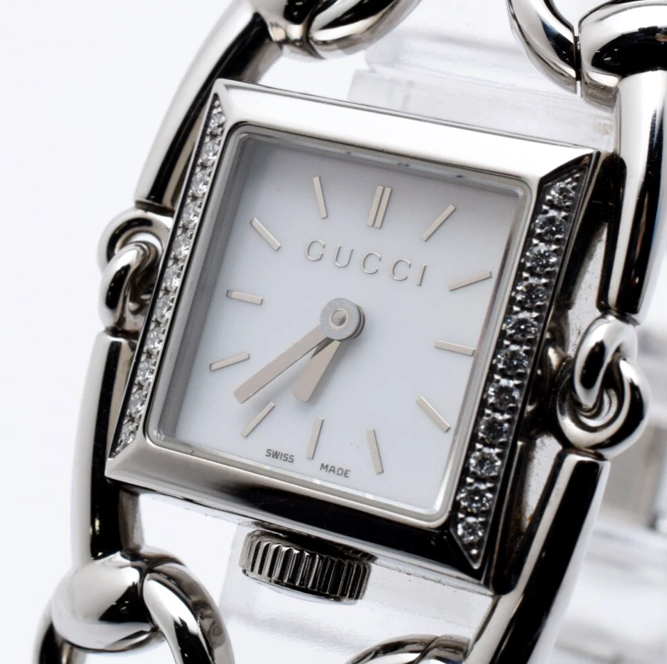 Reloj Damas Vintage [N COMO NUEVO] GUCCI Signoria 116.5 Blanco Qz Bisel Diamante JAPÓN Foto 1 de 4