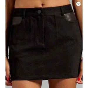 T Alexander Wang Lambskin Leather & Denim Mini Skirt Black Size 28 - Picture 1 of 10