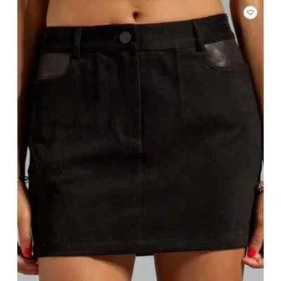 T Alexander Wang Lambskin Leather & Denim Mini Skirt Black Size 28 - Image 1 of 4