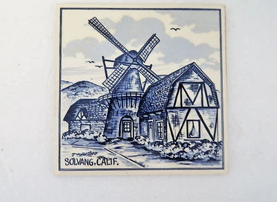  Azulejo de cerámica Holanda pintado decorativo azul granero molino de viento Solvang California Foto 1 de 4