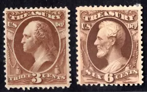 US 1873 OFFICIALS TREASURY SC. O74, O75 MINT HINGED - Picture 1 of 2