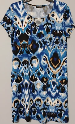 Vestido Notations para mujer PL Petite hasta la rodilla elástico S/S azul negro marrón blanco Foto 1 de 4