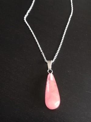 Collier  Pendentif Goutte d’eau Pierre Cherry Quartz Chaîne En Argent 925 - Photo 1/4