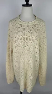 Nuevo con etiquetas Suéter Tejido Abierto Vintage Años 80 90 S Calce Relajado Marfil Algodón Minimal Preppy - Imagen 1 de 12