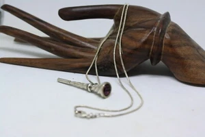 Vintage 1890's Victorian Watch Key Citrine Fob Pendant Silver Women Necklace 20" - Picture 1 of 23