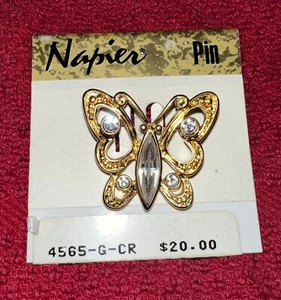 Vintage Brooch Napier Golden Tone Butterfly with Rhinestones - Picture 1 of 5