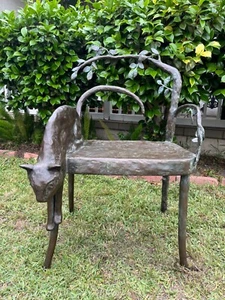 Vintage Unique Art Deco Solid Bronze Chair Signed 1 0f 2 - Picture 1 of 12