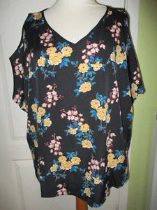 JULIPA UK SIZE 30 WOMENS BLACK FLORAL SUMMER  TOP COLD SHOULDER - Picture 1 of 5