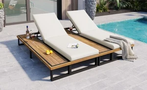 Outdoor Chaise Lounge Chair Set of 2 with 5-Position Adjustable Backres( Beige ) - Picture 1 of 14