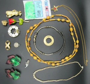 Costume Jewelry Lot, 10+ Pieces Earrings Brooches Necklaces Beads Preowned - Picture 1 of 5