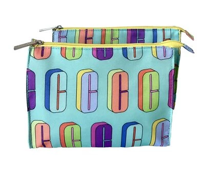 Lote de 2 bolsas de maquillaje cosmético Clinique Blue Signature con logotipo C bolsa con cremallera Foto 1 de 2