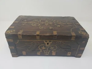 Antique Old Brass Work Hand Crafted Wooden Merchant Money Safe Trunk Box NH5457 - Picture 1 of 11
