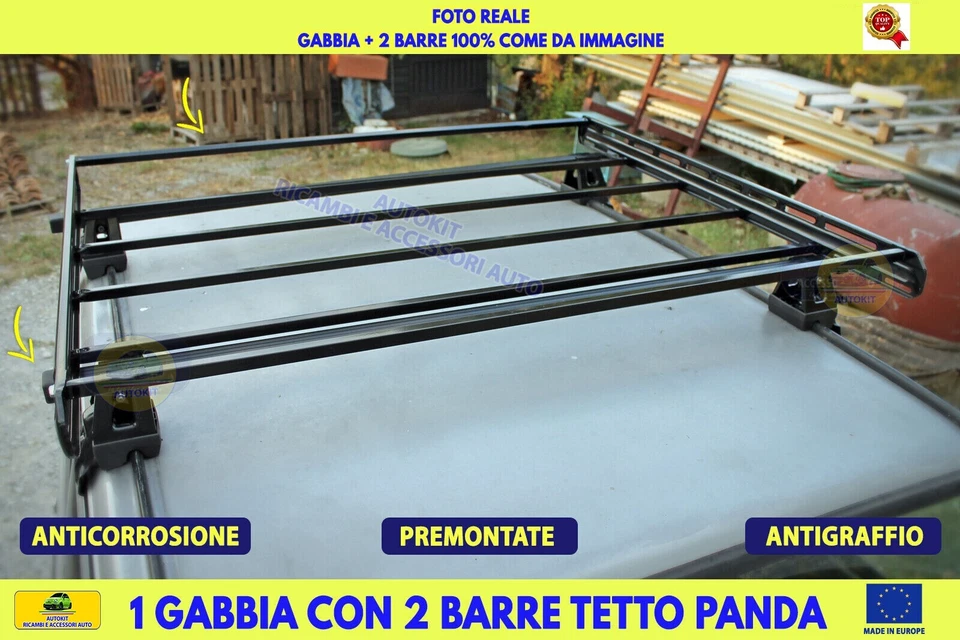 MONTBLANC Barre Portatutto auto per Panda 141 + Gabbia Portabagagli tetto auto portapacchi