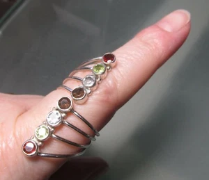 Anillo de cuarzo/peridoto/granate plata esterlina 925 Reino Unido P/us 7,75. Bolsa de regalo. - Imagen 1 de 5