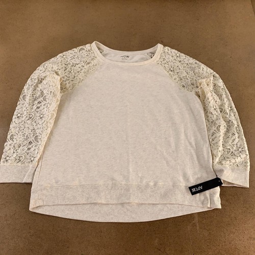 OFF WHITE Felpa girocollo da donna Apt 9 bianca erica manica lunga in pizzo XL nuova