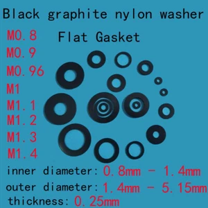 Junta plana de nailon grafito negro M0,8-M1,4 de 0,25 mm de grosor 1,4 mm-5,15 mm OD - Imagen 1 de 2