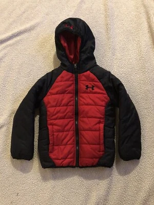 youth toddler Boys under armour Tuckerman Puffer Jacket Coat SZ 4 black and red - Image 1 of 3
