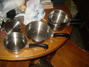 5 Pieces SaladMaster T304S Pan with Lid, &304S 8" Fry Pan & T304S Double Boiler - Picture 1 of 12