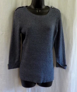 Liz Claiborne Sweater Size M NWT Navy 100% Cotton 3/4 Sleeve Cuff Shoulder Tabs - Picture 1 of 11