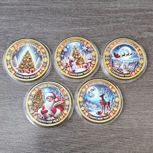 5pcs/set Merry Christmas Challenge Coins New Year Gift Golden Medals Souvenir - Picture 1 of 8
