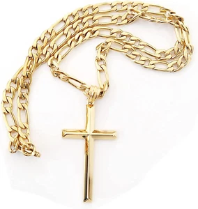 Collana Con Ciondolo a Forma Di Croce in Oro 24 Carati, Unisex, Con Solida Chius - Foto 1 di 12