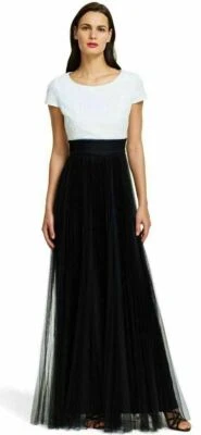 Adrianna Papell Corded Lace Pleated Tulle Gown Sz 12 Black white - Image 1 of 2