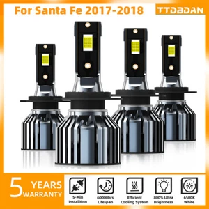 4PCS LED Headlight Bulbs Combo H7 H7 High Low Beam For Hyundai Santa Fe 17-18 - Picture 1 of 11