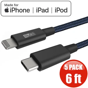 5-Pack iDARS MFi Certified PD Fast Charge USB-C to Lightning Braided Cable (6 - Picture 1 of 9