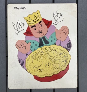 Vintage childs 13 pc wood jigsaw puzzle Playskool nursery rhyme 4 &20 blackbirds - Picture 1 of 5