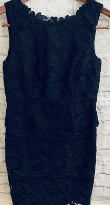 Talbots Womens Dress Sz 6p Petite  Navy Blue Lined Eyelet Sleeveless Sheath - Image 1 of 4