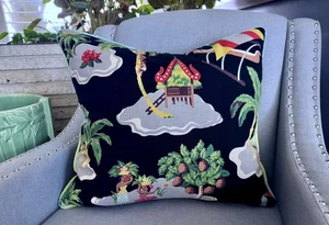 1940’s HULA HULA Hawaiiana Land Hollywood Regency Barkcloth Vintage Pillow Cover - Picture 1 of 11