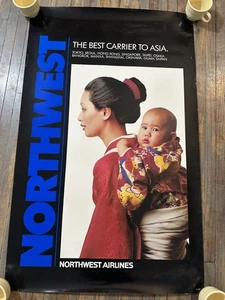 Poster vintage Northwest Airlines il miglior vettore per vacanze in Asia 25x39 - Foto 1 di 7