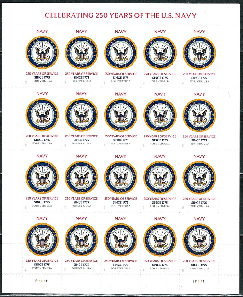 Mint US Army, Navy, & Marines 250th Anniv Pane of 20 Forever Stamps Scott# 6004 - Image 1 of 1