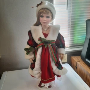 Weihnachten Porzellan Puppe Loving Holiday Sammlerstück 19 Zoll Samt & Kunstfell... - Bild 1 von 14