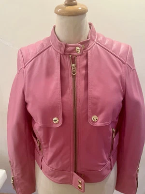 Genuino Juicy Couture Chaqueta Motera Cuero Rosa Nueva Foto 1 de 4