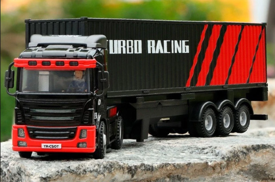 Turbo Racing Black 1/76 Scale Semi Truck with Trailer - RTR USA - Image 1 of 4
