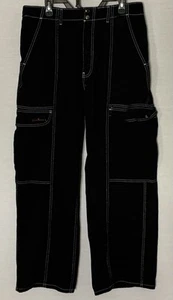 BDG Size 34 Wide Leg Baggy Stretch Waist Black Goth Cargo Pants P108 - Picture 1 of 14