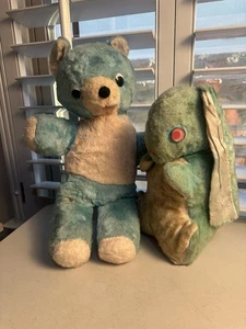 Peluche due turchese bambino blu vintage peluche orsacchiotto coniglio occhi googly - Foto 1 di 10