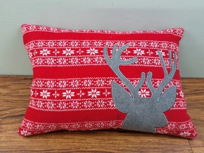 Funda de Almohada Copos de Nieve y Reno Navidad Rojo Escandinavo Plumón Relleno Inserto Foto 1 de 4
