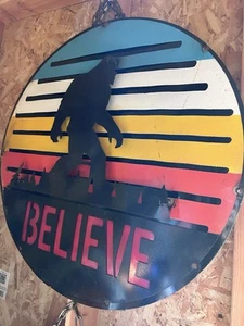 New 3-D Bigfoot Sasquatch Believe Hanging Round Welded Metal Steel Sign Rustic ￼ - Picture 1 of 6
