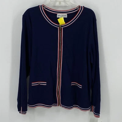Cárdigan Cathy Daniels usado para mujer azul marino con rayas rojas y blancas XL NUEVO CON ETIQUETAS Foto 1 de 4