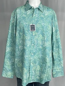 CLUB ROOM Green Floral Fit Long Sleeve Dress Shirt NEW Large Untucked - Picture 1 of 4